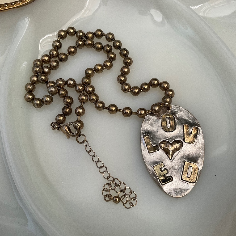 Vintage Silver Tone Heart Charm Pendant Necklace 24” Romantic Boho Grunge